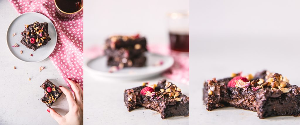 vegan rose raspberry brownie