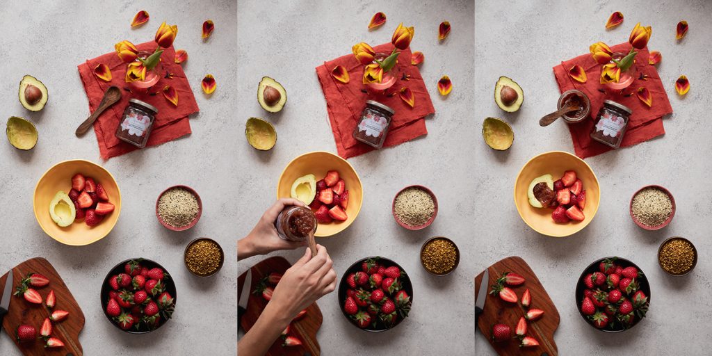 Smoothie bowl with roses - ingredients