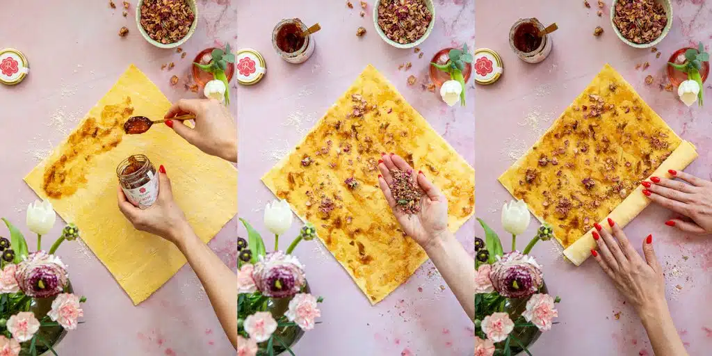 Puff pastry roses with rose jam - preparation method